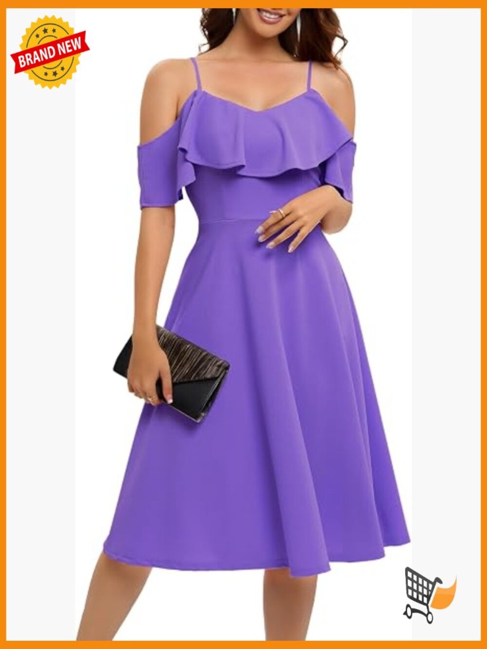 Off Shoulder Ruffled A-Line Midi Dress for Wedding Guest
